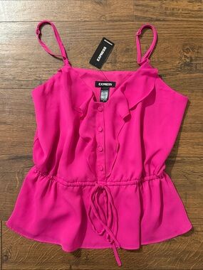 NWT Express Hot Pink Ruffle-Trim Button Front Camisole